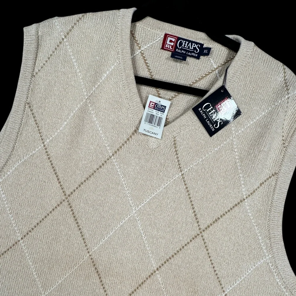 Vintage Chaps Ralph Lauren Sweater Vest Mens XL Argyle V-Neck Cotton NEW READ
